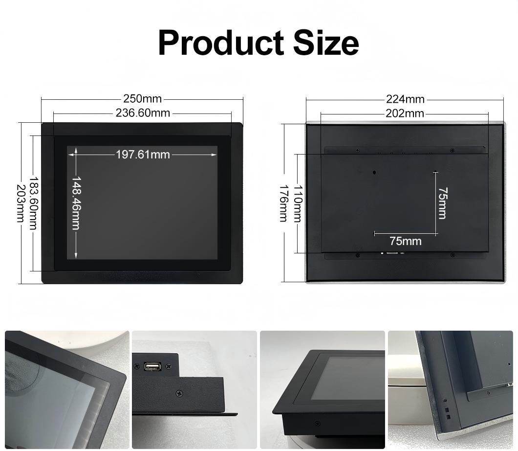 Wholesale Price 10/17 Inch Industrial Pure Flat Embedded Touch Screen PCAP EETI Capacitive Touchscreen Monitor Stock VESA Mount