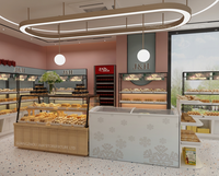 Maßgefertigtes schwarzes Metall-Bäckerei-Displayregal mit weißem Unterschrank, Brotregal, Glas-Dessertvitrine, Ladeneinrichtung