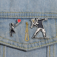 Pin Kerah Enamel Bentuk Gadis dengan Bunga Balon, Bros untuk Tas Ransel dan Pakaian, Aksesoris Perhiasan, Seni Lucu, Badge Kerah yang Menawan, Grosir