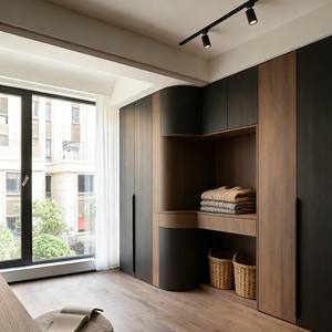 High End Contemporary Wooden Wardrobe With Slatted Door & Brass Hardware Customized Closet Organizer for <b>Bedroom</b> Apartment - Product Image 3