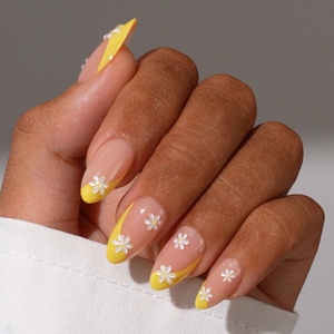 Short Almond Reusable Fake False <b>Nails</b> <b>Set</b> High Quality Wholesale Soft Gel Spring Summer 3D Flower French Press on <b>Nails</b> - Product Image 1