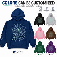 Sweat à capuche unisexe surdimensionné 350 GSM en mélange de coton, logo personnalisé, vente en gros, pull-over imprimé motif toile d'araignée et étoile, streetwear