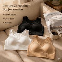 Soutien-gorge correcteur de posture sans fil invisible à fermeture avant et bretelles larges croisées pour femme