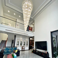 Lustre de luxe pour plafond haut avec télécommande pour hôtel, villa, bar et maison - Lampe suspendue en cristal