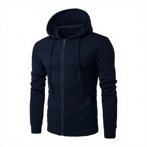 Men's Slim Fit Hooded Zip-Up Sweatshirt Solid Color Casual Autumn Wear 100% Cotton Knitted Long Sleeve - Product Image 1