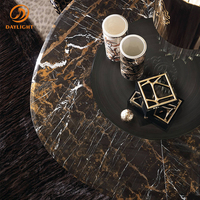 Ensemble de table à manger de luxe italien haut de gamme avec plateau en marbre naturel pour 6 personnes, ensemble de salle à manger de luxe design avec base en cuivre laiton
