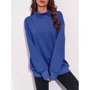 Sweat-shirt à col roulé oversize pour femme, pull à manches longues, hauts décontractés, anti-rides, tricoté en polyester - Product Image 5