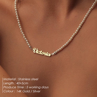 Chaîne de clavicule EMANCO pour femme avec perles d'imitation et lettres DIY, en acier inoxydable, nom anglais personnalisé, vente en gros, dropshipping