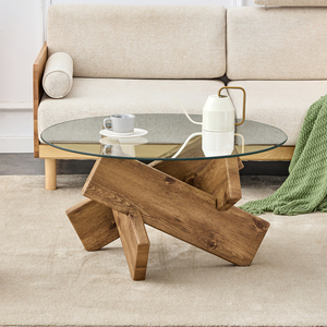 Modern Wooden Frame Glass Coffee <b>Table</b> with Tempered Glass Top Durable and Eco-Friendly for Living Room and Dining Areas - Product Image 5