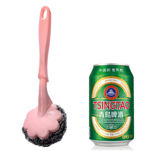 Estropajo de lana de acero de mango largo, cepillo para lavar platos y ollas con forma de flor de ciruelo, estropajo de lana de acero inoxidable para limpieza. - Product Image 4