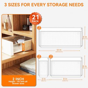 7/11/25PCS Clear <b>Plastic</b> <b>Drawer</b> Organizer 4 Size Dresser <b>Drawer</b> Organizer Tray <b>Drawer</b> Organizer Set Cosmetic Storage Boxes - Product Image 2