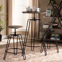 Table de bar haute ronde en bois avec pieds en métal, mobilier commercial pour cuisine, salle à manger, restaurant