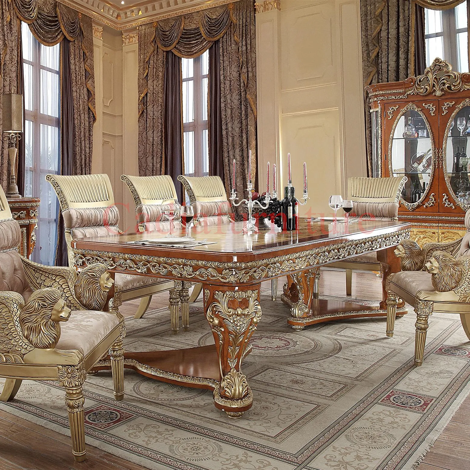 Italia diseño de lujo gran mesa de comedor con 8 sillas de madera maciza tallada mesa de comedor diseño real muebles de comedor