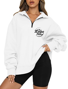 Sweat-shirt polaire décontracté surdimensionné pour femme, à col zippé, imprimé brodé, anti-plis, respirant, à manches longues, pour l'hiver - Product Image 1