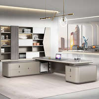 Ensemble de bureau exécutif moderne et minimaliste haut de gamme, design en forme de barre, grand bureau avec tiroirs, bibliothèque, finition sans peinture, ensemble de chaises