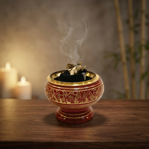 Red Charcoal <b>Incense</b> Burner Hand Work Engraved Design Loban Burner Bakhoor Burner Sambrani Dhoop 30ml Capacity Dhoop Dani Holder - Product Image 3