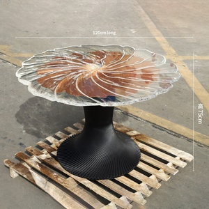 Italian <b>Bamboo</b> Transparent Crystal Round Petal Flower Dining <b>Table</b> High-end Light Luxury Irregular Design - Product Image 1