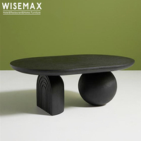 WISEMAX FURNITURE Meubles de salon modernes Canapés Table basse en bois massif de forme ovale avec pieds en forme de boule Table basse pour le café et le thé