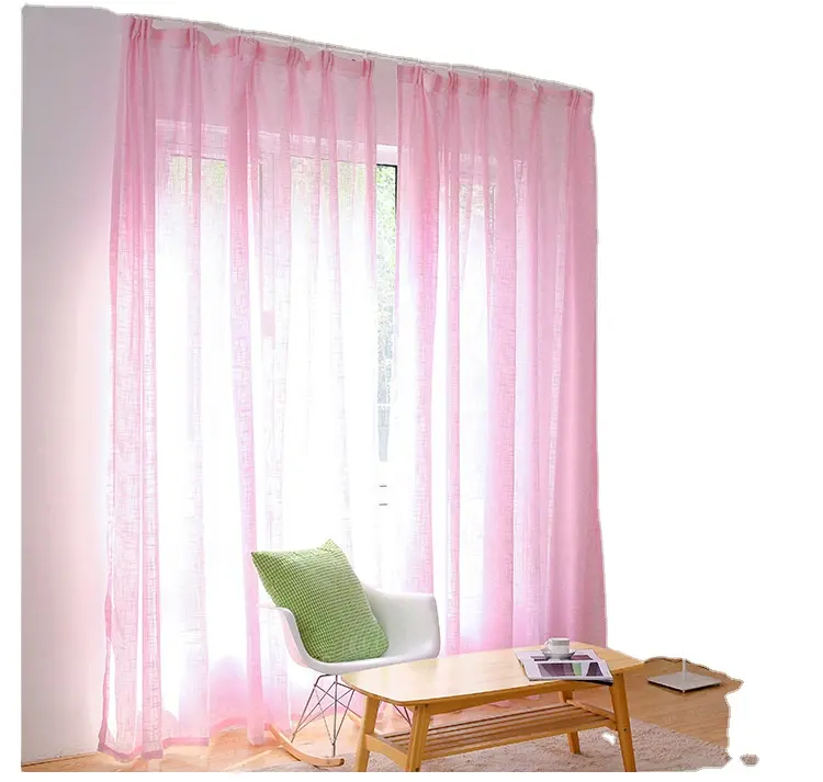 Layar Jendela Pink Linen Katun Antilembap Sederhana Nordic untuk Jendela Kamar Tidur