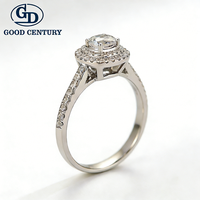 Bague de fiançailles élégante en or 18 carats Good Century avec double halo de diamants de laboratoire taille ronde et pavé, pour elle, alliance de mariage