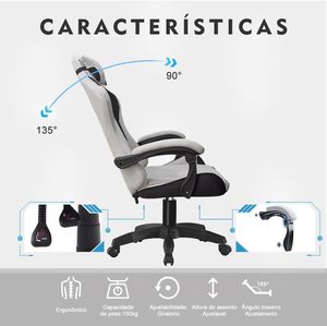 Chaises de jeu ergonomiques automatiques en tissu intégral avec <span class=keywords><strong>coussin</strong></span> de ressort pour ordinateur de bureau de course pour joueurs de PC gris - Product Image 5