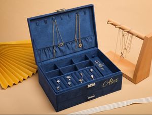 Caja de Joyería de Gamuza Verde Oscuro con Logotipo Personalizado, Gran Capacidad, para Collares y Anillos, Estilo Cajón, en Oferta - Product Image 2