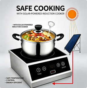 Table <span class=keywords><strong>de</strong></span> <span class=keywords><strong>cuisson</strong></span> à induction solaire DC 24V 30Ah avec batterie intégrée, 600W, en acier inoxydable, portable, pour extérieur, camping-car, urgence, avec minuterie - Product Image 2