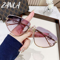 Lunettes de soleil de luxe pour femmes, de créateur, avec verres dégradés sans monture, monture ovale en métal à motifs floraux