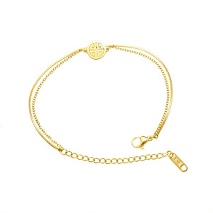 Bracciale Regolabile in Acciaio Inossidabile a Due Strati con Charm Rotondi in Oro 18K/Argento/Oro Rosa, Non Allergizzante, per Donne - Product Image 4