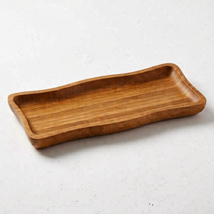 Plateau de service rectangulaire en bois d'acacia, assiette en bois à motif uni, plateau durable pour la maison, le camping, fait à la main avec une finition de qualité - Product Image 1