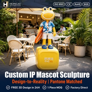 Sculpture de mascotte IP personnalisée en PRV, statue de personnage de dessin animé en fibre de verre pour exposition extérieure sur le thème de l'été pour café - Product Image 1