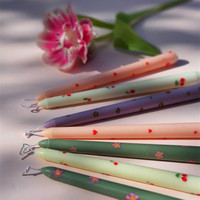 Huaming romantique anniversaire mariage Mini fleur verre cylindre bougies coniques peint bleu clair 9 10 pouces imprimé bougie conique
