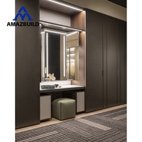 AMAZBUILD Armoires en bois haut de gamme avec panneaux en verre et éclairage LED, coiffeuse, dressing, mobilier de chambre contemporain pour la maison
