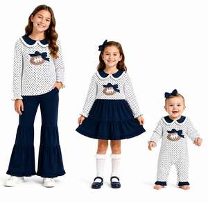 Combinaison pour bébés filles, motif à pois de football personnalisé, pour les jours de match et les fêtes, collection automne, Trendyism Boutique, en Spandex doux et Coton biologique laiteux - Product Image 1