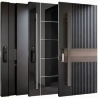 Porte d'entrée extérieure de sécurité moderne en acier inoxydable, anti-effraction, anti-balles, étanche, avec pivot à lignes géométriques pour maison et villa