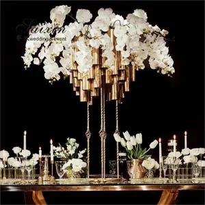 Soporte de flores de metal dorado para centro de mesa de boda, nuevo diseño, decoración de boda