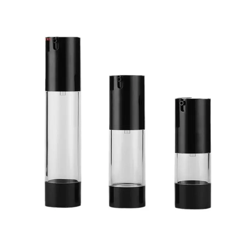 COMO botellas de bomba de prensa sin aire de aceite esencial redondas vacías Color blanco negro plateado 15ml 30ml 50ml