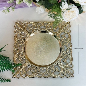 Wholesale Wedding Decorative Underplates 13in Gold Silver <strong>Square</strong> Plastic Charger <strong>Plates</strong> for Table <strong>Setting</strong> - Product Image 4