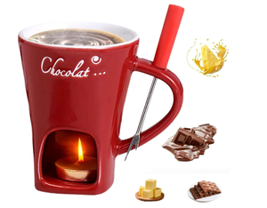 Pot à fondue en céramique, tasse à fondue au chocolat avec fourchettes, pot à fondue pour chocolat, fromage, beurre pour les fêtes à la maison - Product Image 1