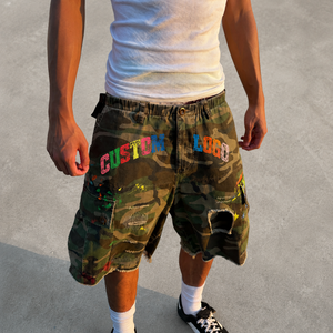 Shorts <span class=keywords><strong>en</strong></span> <span class=keywords><strong>jean</strong></span> pour hommes personnalisés, effet vieilli, délavés à l'acide, motif camouflage, avec éclaboussures de peinture, style cargo, imprimé numérique, <span class=keywords><strong>en</strong></span> denim camouflage - Product Image 2