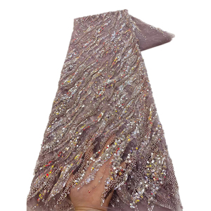 Ni. Ai màu xanh đính cườm ren với sequins sang trọng Sequins Ren Vải Thêu Ren cho phụ nữ Wedding Dress - Product Image 5