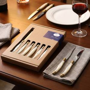 Ensemble de 6 couteaux à steak dentelés <span class=keywords><strong>Laguiole</strong></span> avec logo personnalisé, manche en ABS, acier inoxydable, couteaux de cuisine professionnels, boîte cadeau, vente en gros - Product Image 3