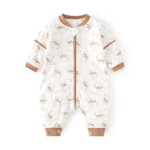 Barboteuse en coton jambes fendues pour bébé 6 à 9 mois pyjama d'hiver barboteuse multifonctionnelle en polyester pour nouveau-né bébé