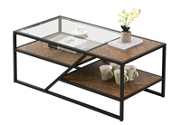Table d'appoint en verre trempé à 3 niveaux Table centrale rectangulaire pour le salon Table basse moderne