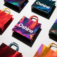 Sac Cadeau Holographique de Luxe en Papier avec Poignée en Tissu Noir, Sac Fourre-tout Personnalisé avec Logo Doré pour Cadeaux Haut de Gamme