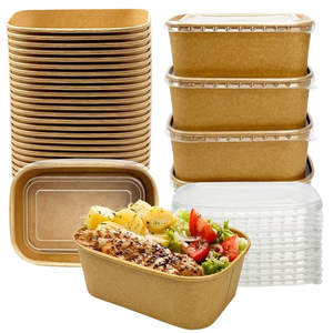 Tazón de ensalada cuadrado de papel kraft desechable impreso a medida, apto para alimentos, para refrigerios, dulces, fideos, comida para llevar, con tapa de plástico PP - Product Image 6