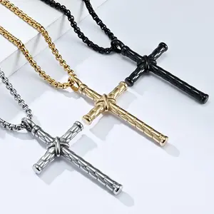 Hip Hop Faith Religious Christian Vintage Pvd Stainless Steel Pendant Fine Fashion Jewelry Necklace For Men Cross Wholesale 2024