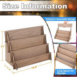Wooden Four Tiered <b>Desk</b> Card Organizer Solid Wood Display Rack For Business Menu Cards <b>Rustic</b> Style - Product Image 5