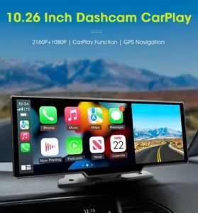 Carplay - Câmera de visão traseira sem fio HD Carplay 4K + 1080P, rádio de rádio para carro, câmera com lente dupla, rádio para rádio de carro, gravador GPS de navegação, mais novo, 10.26 polegadas