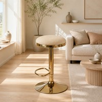 Tabouret de bar rond en tissu de luxe moderne, pivotant, réglable en hauteur, base en métal brillant avec repose-pieds en métal, tabouret de pub